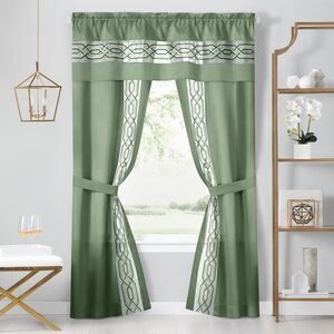 Paige Two-Tone Embroidered Window Curtain Set, Green, 55" x 63"